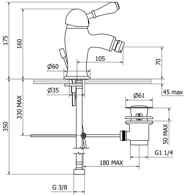Teorema - Miscelatore Bidet Con Saltello Cromato E Maniglia Di Porcellana - Serie: Dune - Colore: Cromato
