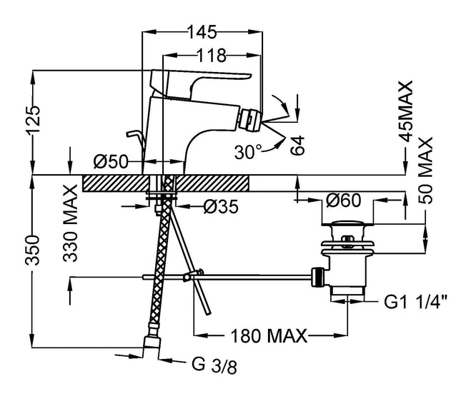 Teorema - Miscelatore Bidet Cromato Con Piletta A Saltello 11/4" - Serie: Theos