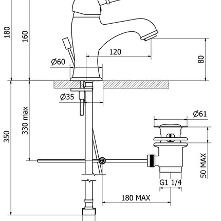 Teorema - Miscelatore Lavabo Con Saltello E Leva Di Porcellana - Serie: Dune - Colore: Cromato