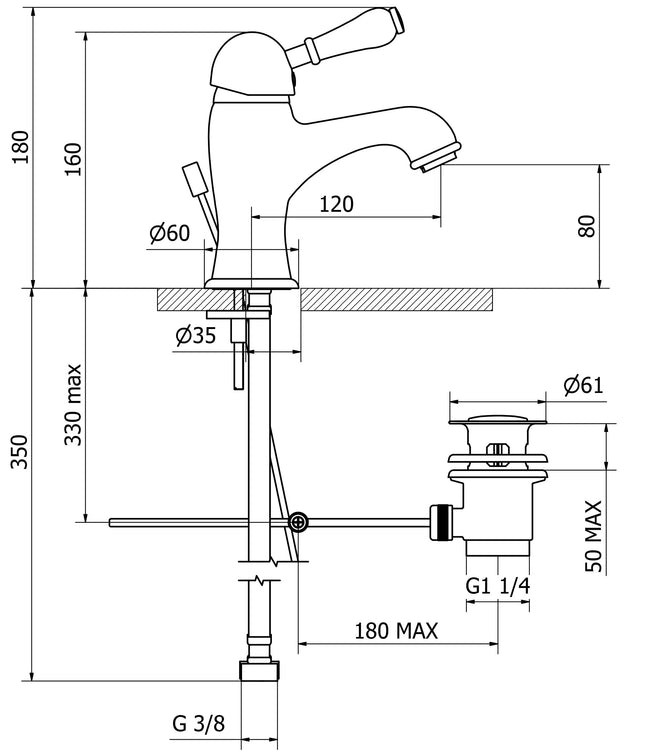 Teorema - Miscelatore Lavabo Con Saltello E Leva Di Porcellana - Serie: Dune - Colore: Cromato