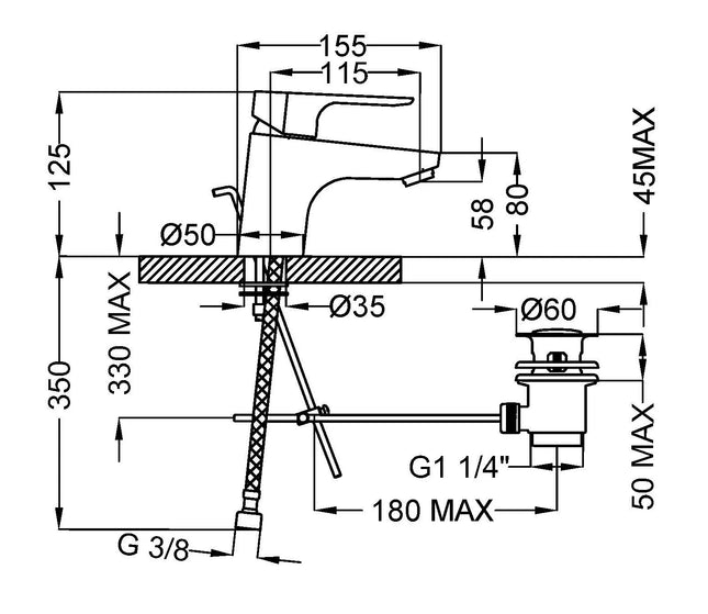 Teorema - Miscelatore Lavabo Cromato Con Piletta A Saltello 11/4" - Serie: Theos