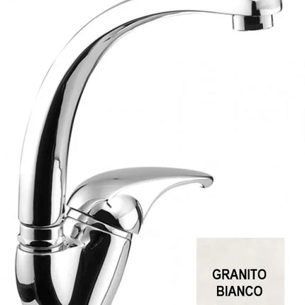Eurorama - Miscelatore Lavello Canna Tonda - Serie: Reve - Colore: Granito Bianco