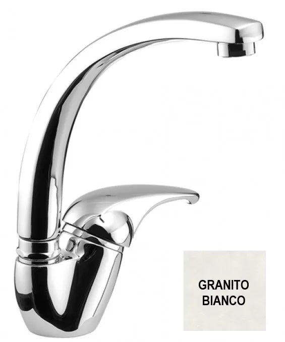 Eurorama - Miscelatore Lavello Canna Tonda - Serie: Reve - Colore: Granito Bianco
