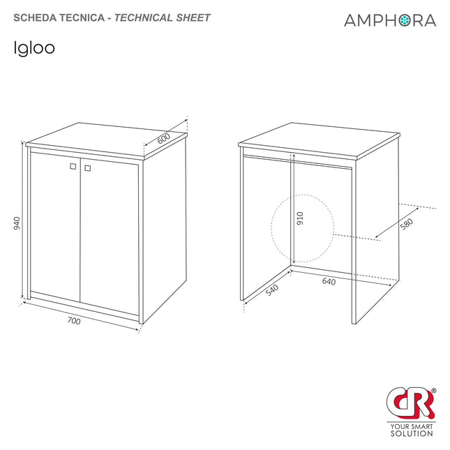 CR - Mobile lavatrice/asciugatrice in PVC resistente all'acqua con ante a chiusura magnetica L70 x P60 x H94 cm (completo di kit di fissaggio al muro)