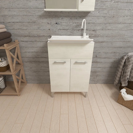 Savinidue - Lavatoio In Resina Con Mobile In Legno L.50 X P.50 - Colore: Rovere Bianco