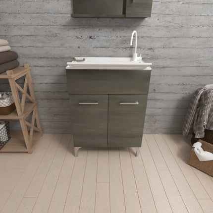 Savinidue - Lavatoio In Resina Con Mobile In Legno L.50 X P.50 - Colore: Rovere Scuro