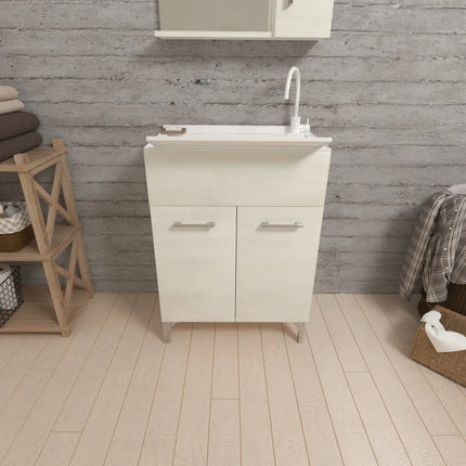 Savinidue - Lavatoio In Resina Con Mobile In Legno L.60 X P.50 - Colore: Rovere Bianco
