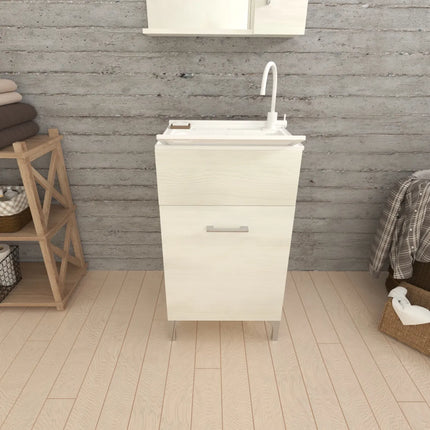 Savinidue - Lavatoio In Resina Con Mobile In Legno L.45 X P.50 - Colore: Rovere Bianco (Miscelatore Escluso)