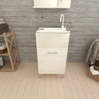Savinidue - Lavatoio In Resina Con Mobile In Legno L.45 X P.50 - Colore: Rovere Bianco (Miscelatore Escluso)