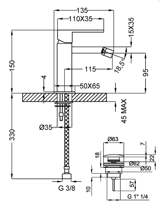 Teorema - Miscelatore Bidet Cromato Con Piletta A Saltello 11/4" - Serie: Gossip