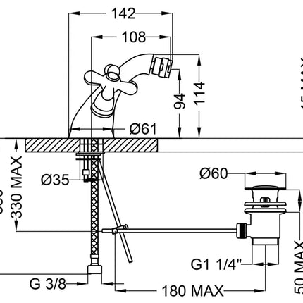 Teorema - Monoforo Bidet Canna Bassa - Serie: Daisy - Colore: Cromato - Articolo: 70411110X4