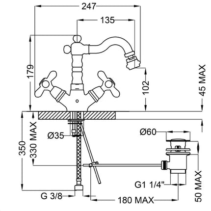 Teorema - Monoforo Bidet Canna Alta - Serie: Daisy - Colore: Bronzato - Articolo: 70418110X4