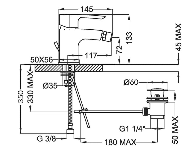 Teorema - Miscelatore Bidet Cromato Con Piletta A Saltello 1" 1/4 - Serie: Merida