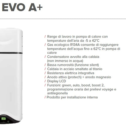 Ariston - Nuos Evo A+ 80 Wh Scaldabagno A Pompa Di Calore Da 80 Litri Ad Accumulo Con Classe Energetica A+ 2 Anni Di Garanzia - Articolo: 3629056