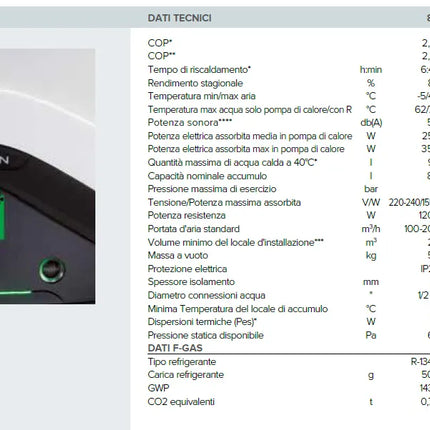 Ariston - Nuos Evo A+ 80 Wh Scaldabagno A Pompa Di Calore Da 80 Litri Ad Accumulo Con Classe Energetica A+ 2 Anni Di Garanzia - Articolo: 3629056