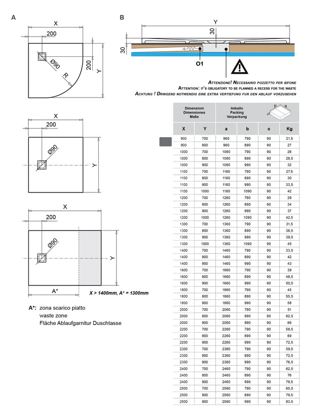 Glass - Piatto Doccia Semicircolare 90 cm Dune - Colore: Antracite