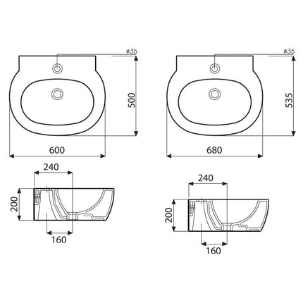 Geberit/Pozzi Ginori - Lavabo 68 Cm Porcellana Bianco - Serie: Easy2
