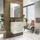 Savinidue - Mobile Sospeso In Composizione A 2 Cassetti Colore Rovere Bianco Da 60 Cm (Compreso Lavabo - Lampada - Specchiera) - Modello: Corallo