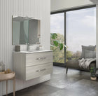 Savinidue - Mobile Sospeso In Composizione A 2 Cassetti Colore Rovere Grigio Da 60 Cm (Compreso Lavabo - Lampada - Specchiera) - Modello: Corallo