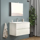 Mobile bagno sospeso 80 cm in composizione completo di lavabo in ceramica + specchio con lampada LED - Colore: Rovere bianco
