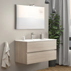 Mobile bagno sospeso 100 cm in composizione completo di lavabo in ceramica + specchio con lampada LED - Colore: Rovere fumo