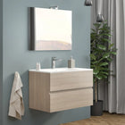 Mobile bagno sospeso 80 cm in composizione completo di lavabo in ceramica + specchio con lampada LED - Colore: Rovere fumo