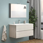 Mobile bagno sospeso 100 cm in composizione completo di lavabo in ceramica + specchio con lampada LED - Colore: Rovere grigio