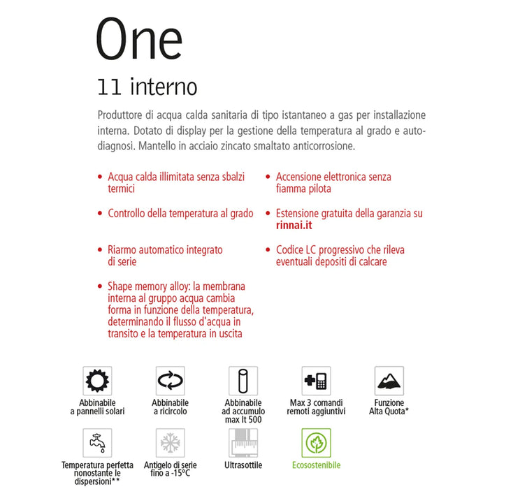 Rinnai - Infinity One Scaldabagno Istantaneo A Gas 11 Litri A Camera Stagna Per Interno A Tiraggio Forzato Gpl