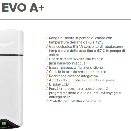 Ariston - Nuos Evo A+ 150 Wh Scaldabagno A Pompa Di Calore Da 150 Litri Ad Accumulo Con Classe Energetica A+ 2 Anni Di Garanzia - Articolo: 3629074