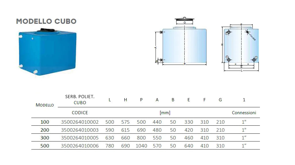 Cordivari - Serbatoio cubico in polietilene da 500 litri per acqua potabile