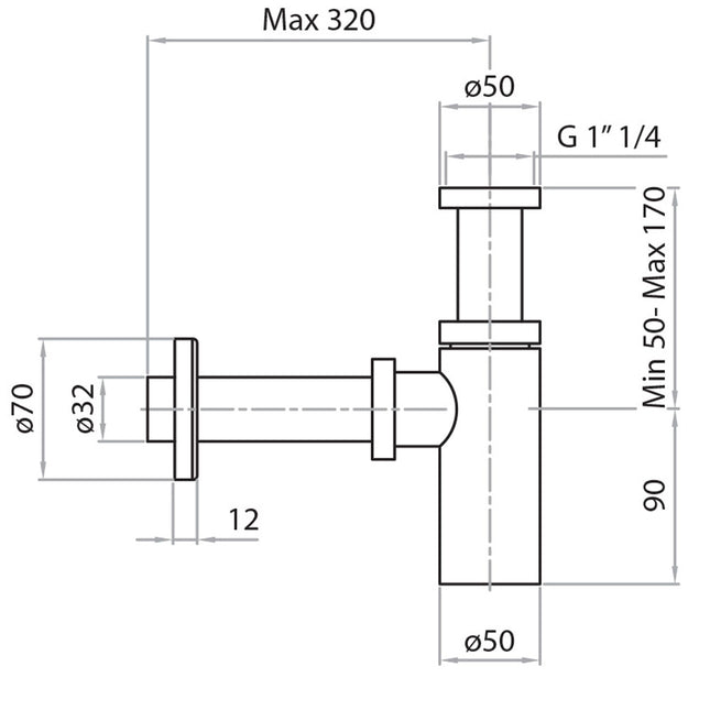 CGS - Sifone a vista da 1" 1/4 per lavabo - Colore: Bronzo