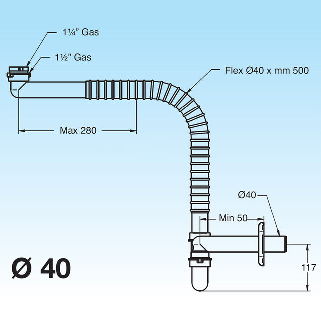 Lira - Sifone da 1" 1/4 Ø40 per lavabo disabili - Articolo: 9.6205.06