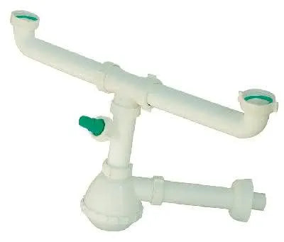 Sifone 2 Vie Per Lavello Completo Di Piletta Per Porcellana Con Attacco Lavatrice