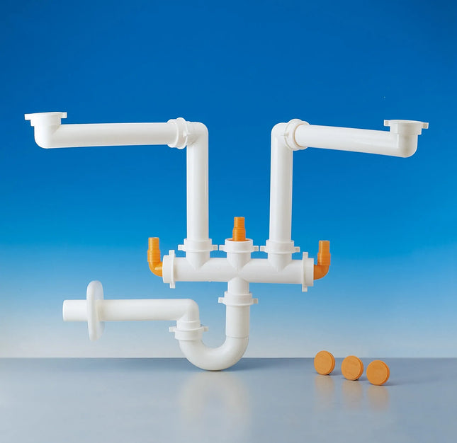 Lira - Sifone salvaspazio da 1" 1/2 Ø40 a 2 vie per lavello cucina - Articolo: 9.1275.09