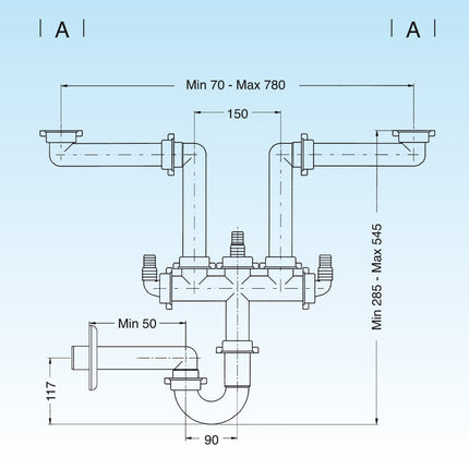 Lira - Sifone salvaspazio da 1" 1/2 Ø40 a 2 vie per lavello cucina - Articolo: 9.1275.09