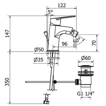 Teorema - Miscelatore Bidet Cromato Con Piletta A Saltello da 1" 1/4 - Serie: Sonic