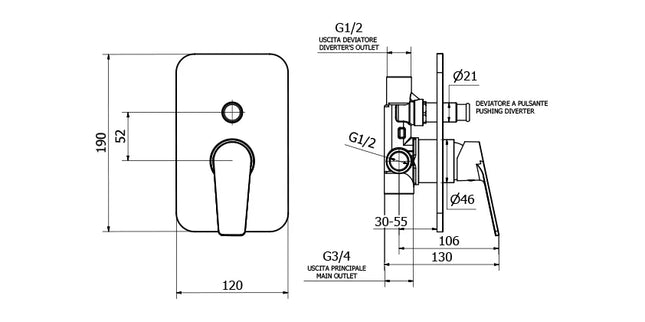 Teorema - Miscelatore Incasso Doccia Con Deviatore Cromato - Serie: Sonic