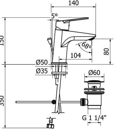 Teorema - Miscelatore Lavabo Cromato Con Piletta A Saltello da 1" 1/4 - Serie: Sonic