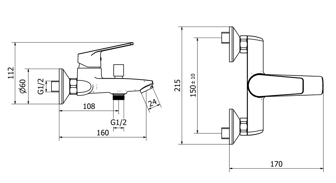 Set lavabo a muro con piastra e bidet con esterno vasca cromo - Thano