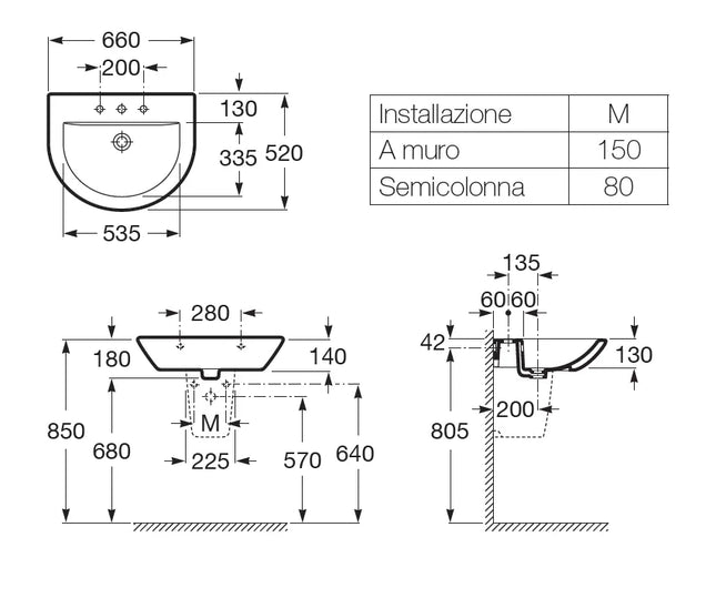 Roca - Semicolonna per lavabo in ceramica Bianco - Serie: Tipo (Senza Lavabo)