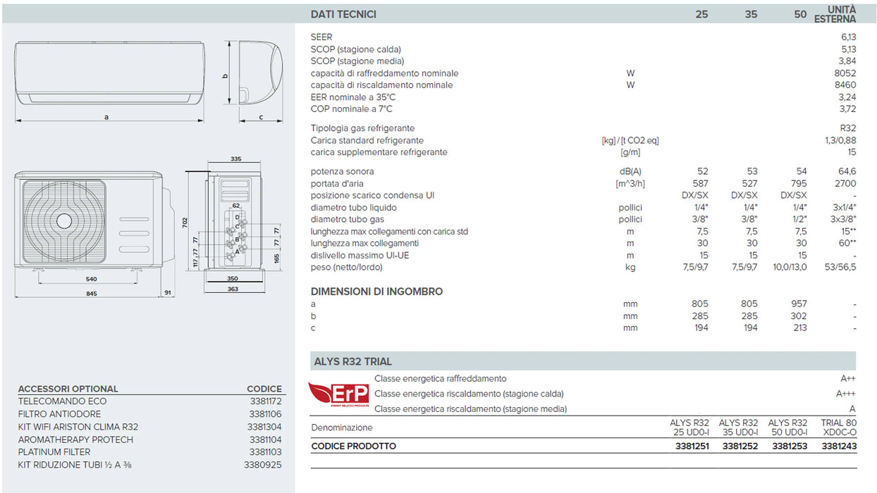 Ariston - Alys Unità Esterna 27000 Btu Gas R32 Per Condizionatore Multisplit Inverter - Articolo: 3381243