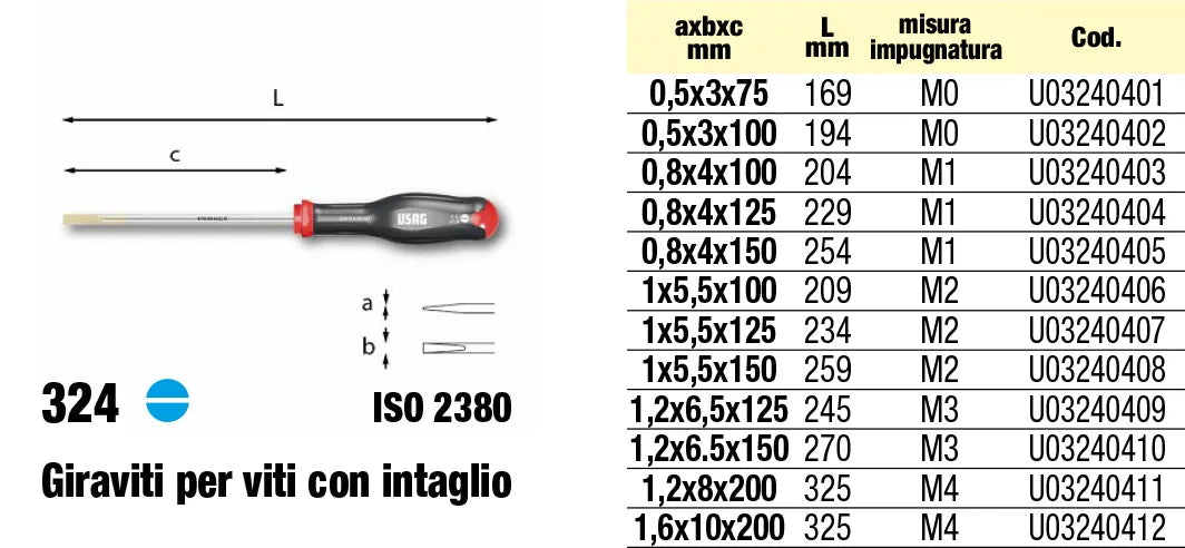 Usag - Giravite 324 Per Viti Con Intaglio 0,5X3X75 Mm - Mod. 03240401