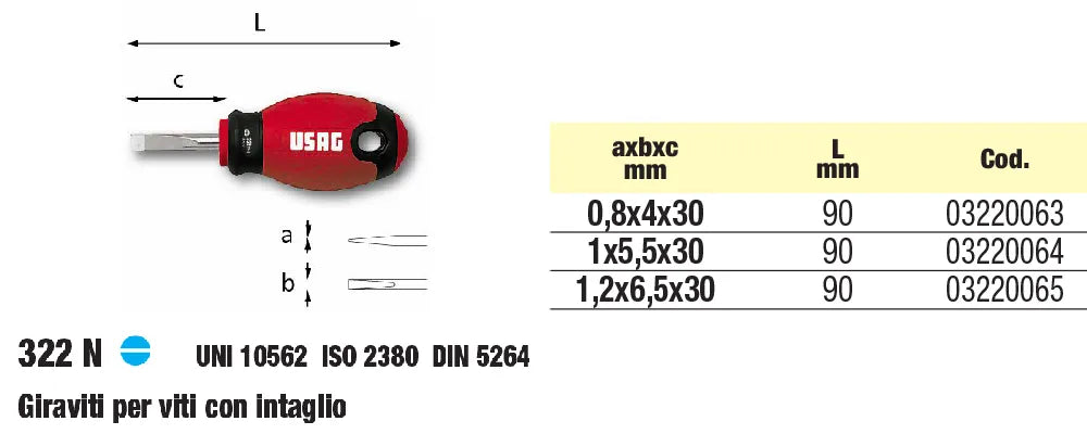 Usag - Giravite Corto 322 N Per Viti Con Intaglio 0,8X4X30 Mm - Mod. 03220063