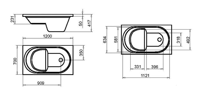 Vasca In Vetroresina 120x70  Cm con seduta