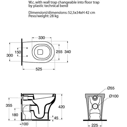 Azzurra - Vaso Filo Parete Porcellana Bianco - Serie: Pratica (Senza Coprivaso)