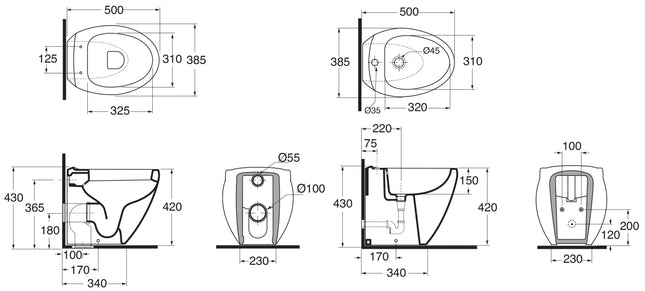 Azzurra - Bidet Filo Parete Porcellana Bianco - Serie: Mini Clas 05