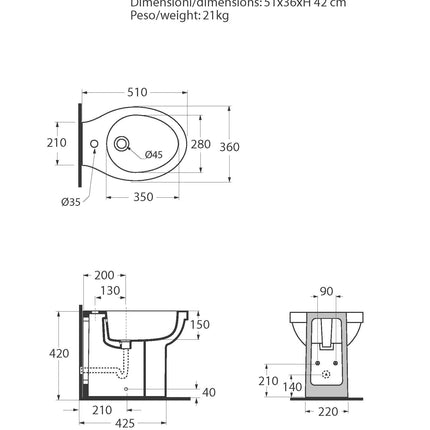 Azzurra - Bidet Filo Parete Porcellana Bianco - Serie: Cult