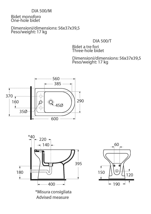 Azzurra - Bidet Monoforo Porcellana Bianco - Serie: Diana