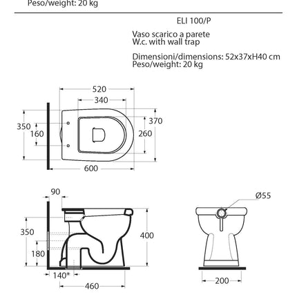 Azzurra - Vaso scarico a pavimento in ceramica bianco - Serie: Elios (senza copriwater)