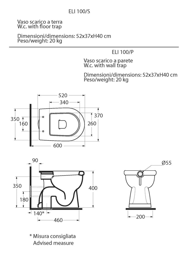 Azzurra - Vaso scarico a pavimento in ceramica bianco - Serie: Elios (senza copriwater)